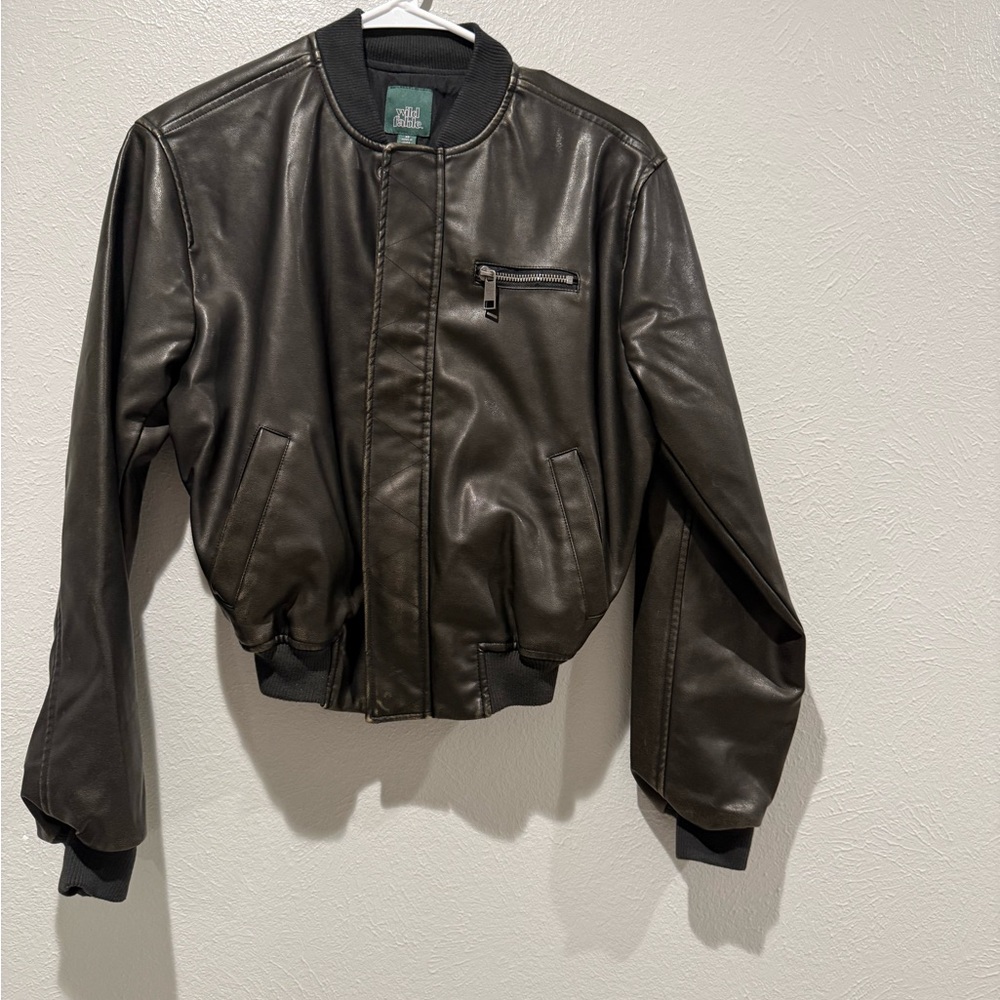 wild fable  Brown Faux Leather Bomber Jacket